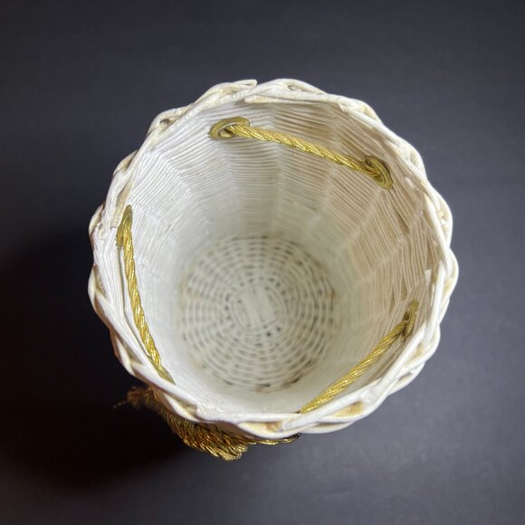 Vintage White & Gold Woven Wicker Nautical Anchor Basket Jar Canister 6.5 x 4" - Picture 6 of 7